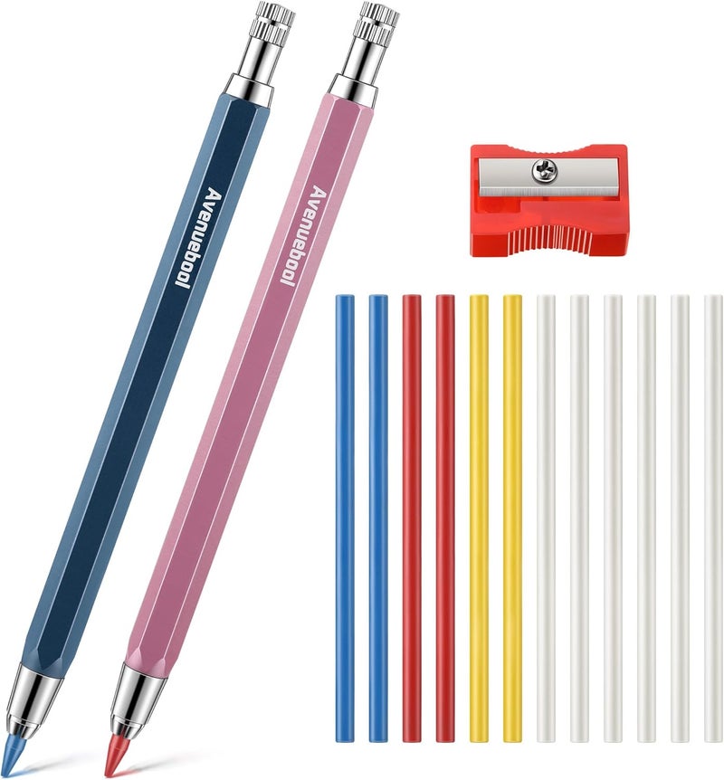 Avenuebool Sewing Chalk Markers for Fabric, Aluminum Chalk Pencil Refillable Cartridge Set, Marking Tool for Sewing with Sharpener and 12 Pcs 4mm Refills(Colorful) - Image 1